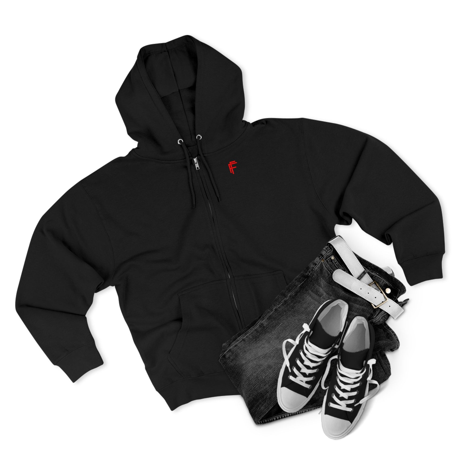 Frenzy - Unisex Zip Hoodie with Red Logo - Fresh Style Grey Zip-Up with Red Graphics. - Fitness Frenzy