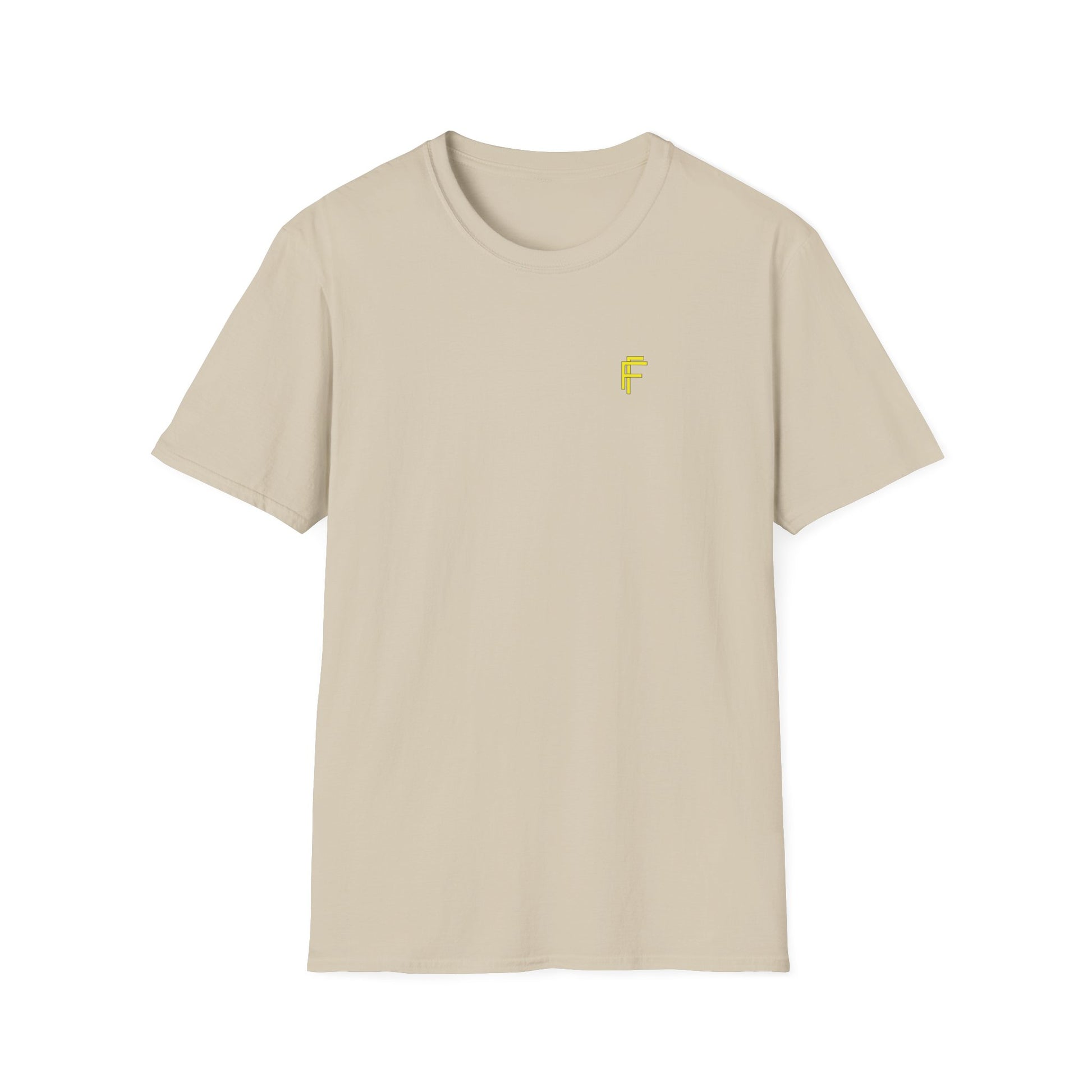 Minimalist Unisex Softstyle T-Shirt - Yellow Logo. - Fitness Frenzy