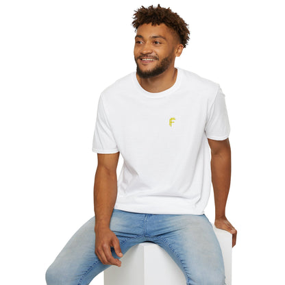 Minimalist Unisex Softstyle T-Shirt - Yellow Logo. - Fitness Frenzy