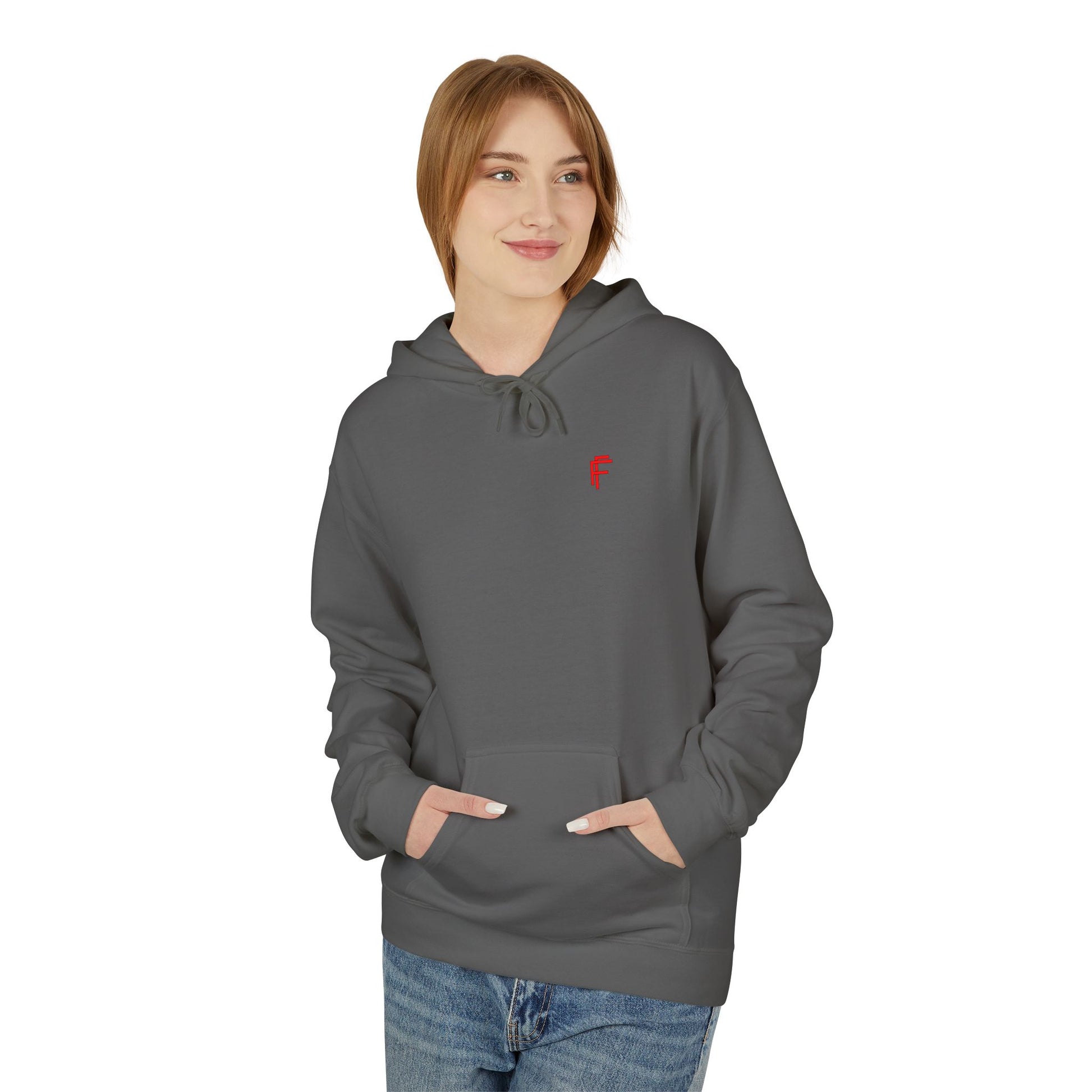 Fitness Frenzy Unisex Midweight Softstyle Hoodie with Red Logo - Trendy 'FRENZY' Design for Comfort and Style. - Fitness Frenzy