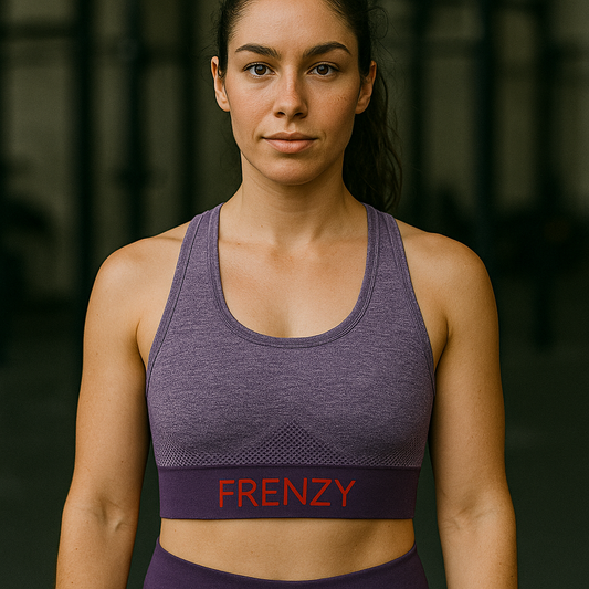 Frenzy Womens TriDri® Seamless '3D fit' Sports Bra in Purple with Red Detail.