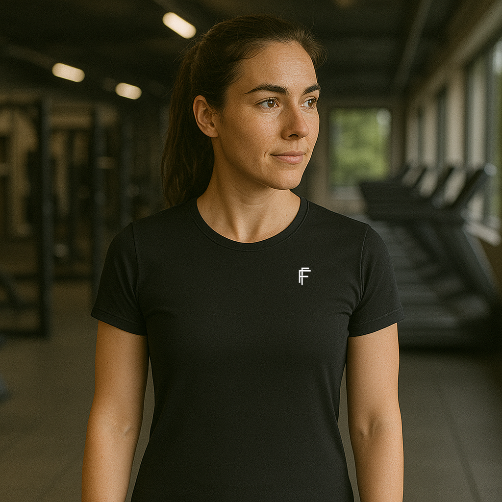 Frenzy Womens Just Cool Sports T‑Shirt with White Logo - Fitness Frenzy